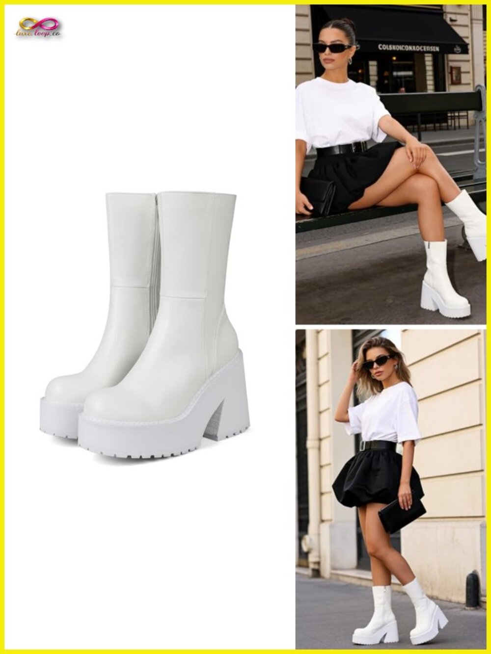 Wedge Heel Ankle Boots Platform Zipper Punk Motorcycle Chunky Block High Heel